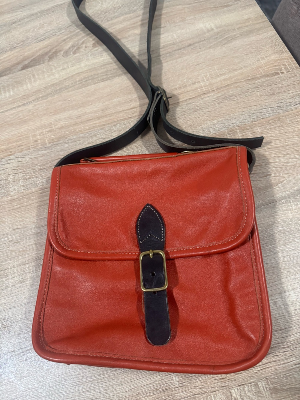 Womens Red Leather Crossbody Bag - Classic Saddle Style